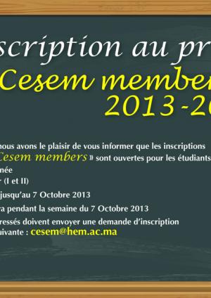 Inscription au projet "Cesem members" 2013-2014